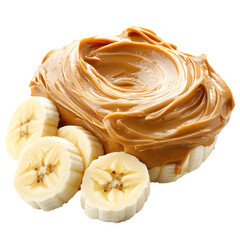 Bowl of Peanut Butter and Bananas Isolated on Transparent Background