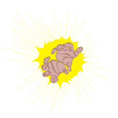 Illustration of powerful hands bursting through explosive background.