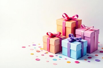 Pastel watercolor painted gift boxes, scattered confetti, pastel, gift box, shower