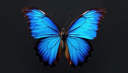Vibrant blue morpho butterfly, wings spread wide, isolated , animal, tropical, wings