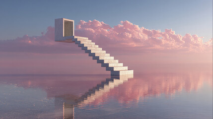Floating staircase fading into pure light above