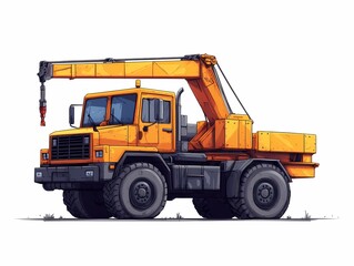 Orange Truck Mobile Crane at Construction Site: Industrial Heavy Machinery for Efficient Cargo Handling and Excavation