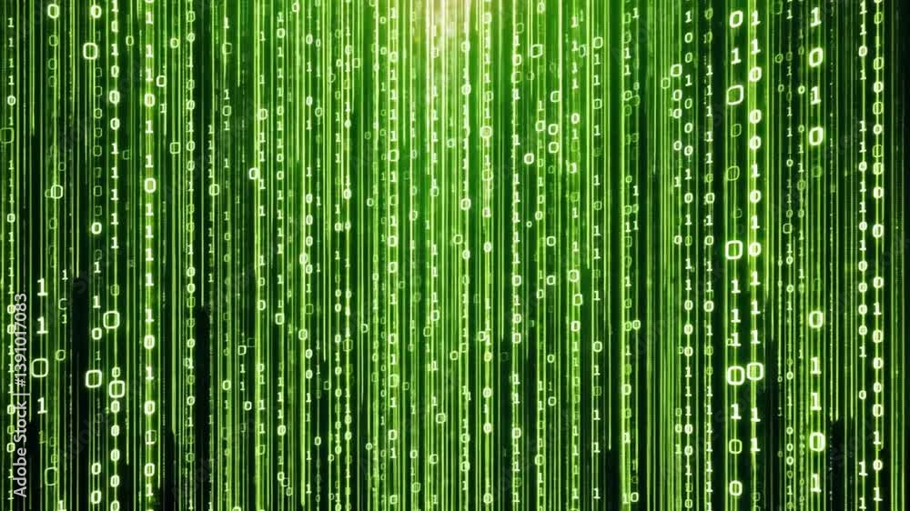 Poster vibrant digital background with cascading green binary code futuristic technology scene of glowing n