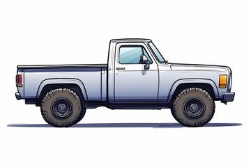 Vintage Cartoon Pickup Truck Illustration - Classic Off-Road Adventure Vehicle with Blue Color and Rugged Design