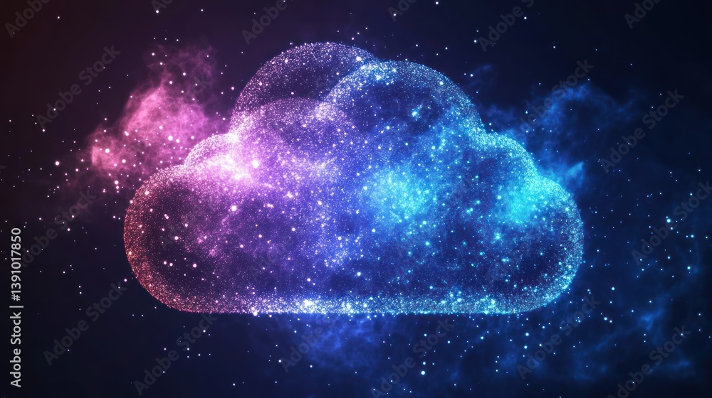 Poster glowing nebula cloud computing data storage