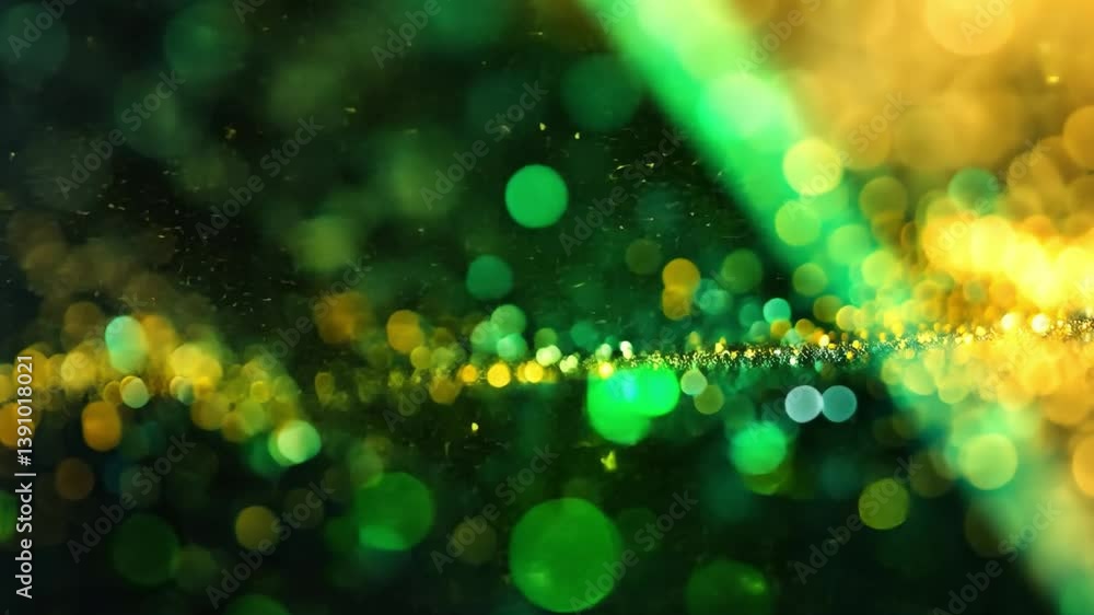 Poster vibrant abstract background with soft focus featuring green and yellow bokeh lights, creating dreamy