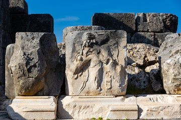The remains of an ancient Roman theater in Tlos, Turkey...