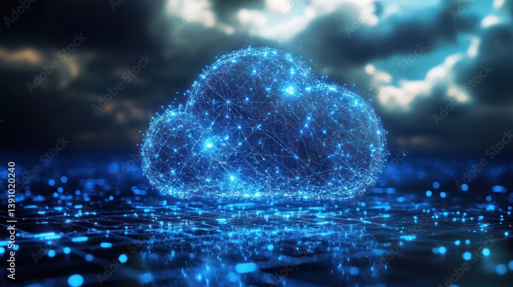 Poster digital cloud computing network stormy sky data