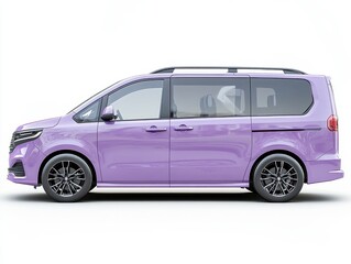 Violet Minivan with Sliding Doors Side View Isolated on White Background in a Clean Studio Shot with Modern Automotive Design