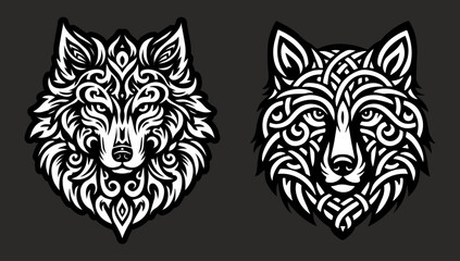 2 Wolf head vectoral abstract frawing fairy and circle style