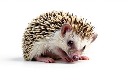 Obraz premium Tiny hedgehog curled in a ball, isolated on pure white background, pattern, animal, photography