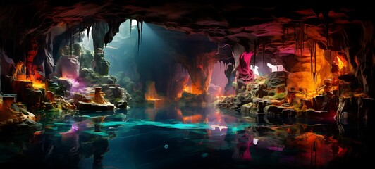 Fototapeta premium View of Adventure Island from inside the cave, ai generative