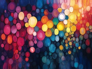 Multicolored circular shapes densely arranged in abstract pattern. Oil painting texture with visible brush strokes. Abstract background. Modern art concept for design and print.