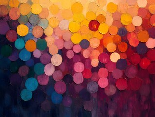 Multicolored circular shapes densely arranged in abstract pattern. Oil painting texture with visible brush strokes. Abstract background. Modern art concept for design and print.