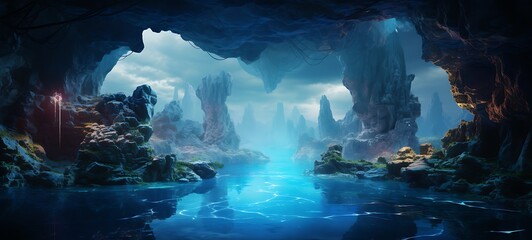 View of Adventure Island from inside the cave, ai generative