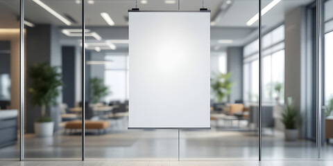Modern Office Space with Blank Poster