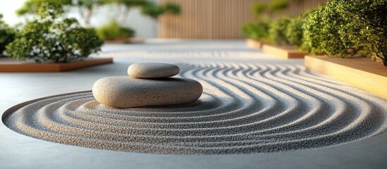 Naklejka premium Zen Garden with Pebbles and Sand Patterns