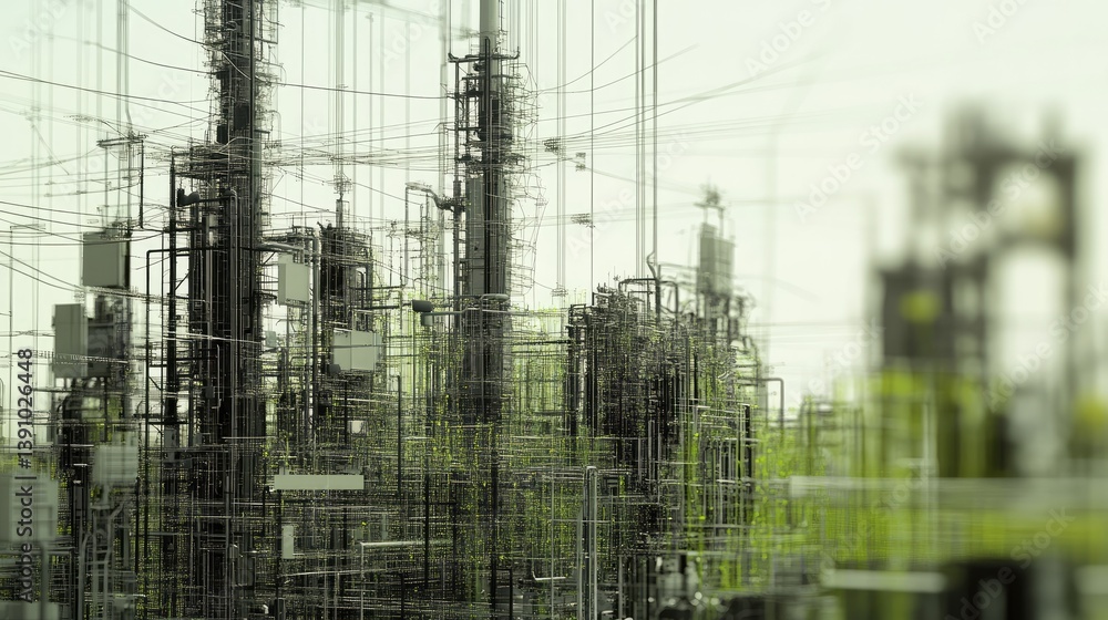 Poster industrial iot network map showing connected devices and analytics data, no people