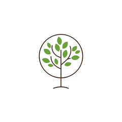 Minimalist tree logo with green leaves in a circle