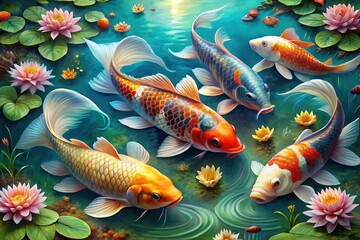 Koi Fish Painting - Asian Art, Water, Nature