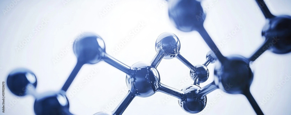 Poster a close up of a molecule with many small spheres. the spheres are connected by lines, and the image 