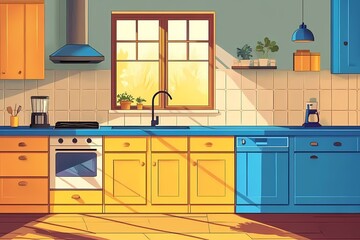 Modern Kitchen Interior Design: Bright and Cheerful Space with Sunlight, Natural Light, and Stylish Appliances