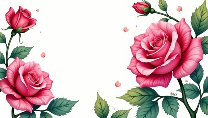 Intricate watercolor rose blossoms, swirling leaves, nature, aesthetic
