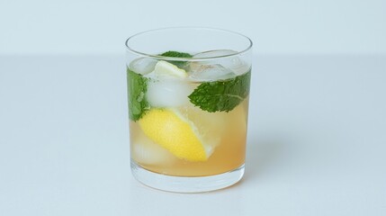 Fototapeta premium Refreshing beverage with ice, lemon, and mint