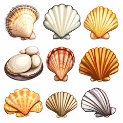 Colorful Seashell Illustration Vector: Vintage Ocean Art for Summer Beach Decor