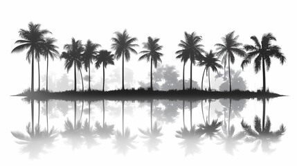 Fototapeta premium Tropical Silhouette of Palm Trees: Calm Water Reflections and Exotic Island Scenery