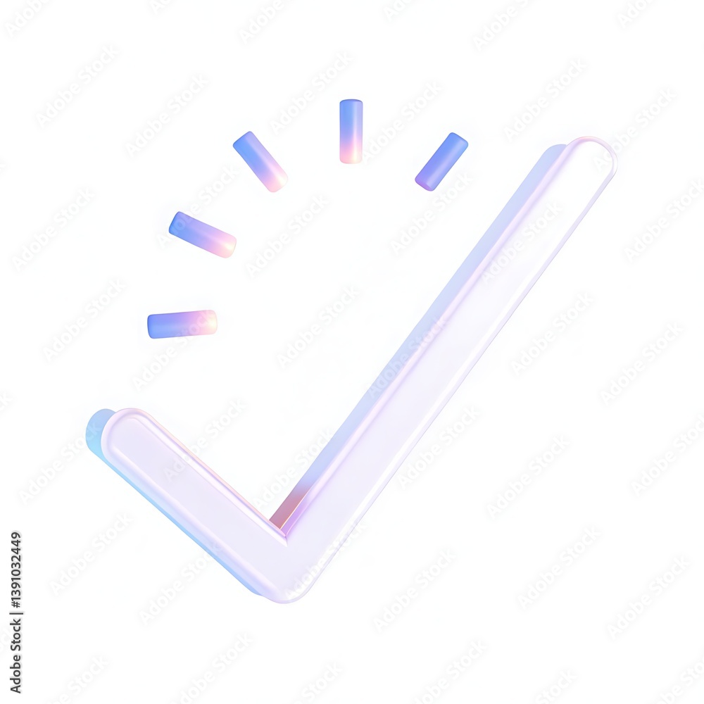 Aufkleber a stylized check mark with radiating lines above it on a white background in a rendered image