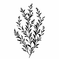 Fototapeta premium Minimalist Botanical Illustration: Chic Black Leaves in Monochrome Art Silhouette