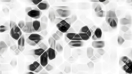 Black and white halftone dots form abstract shapes