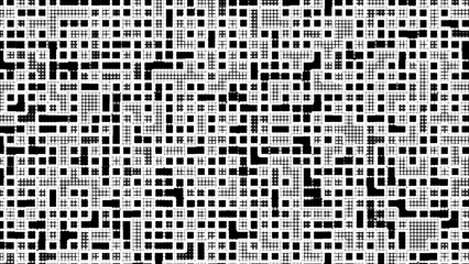 Black and white squares form a complex interlocking pattern