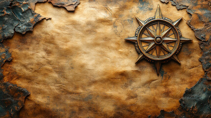 Fototapeta premium Compass rose design on vintage map background showcasing detailed textures and aged materials