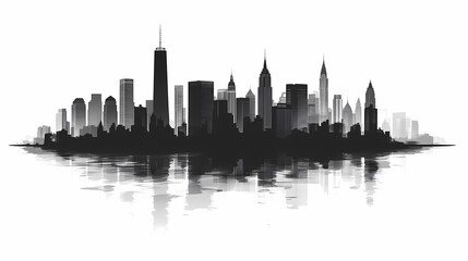 Naklejka premium City Skyline Silhouette: Modern Urban Landscape and Architecture in Black and White