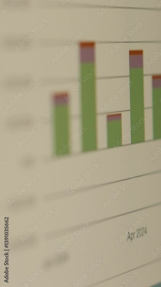 Poster vertical video close up of computer screen displaying financial bar graph of company profits perform