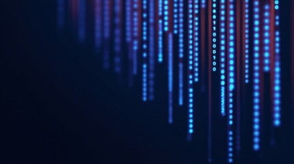 Abstract digital background with cascading blue data streams in a futuristic setting during nighttime.