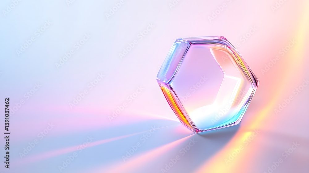 Poster a transparent hexagonal prism with light refraction