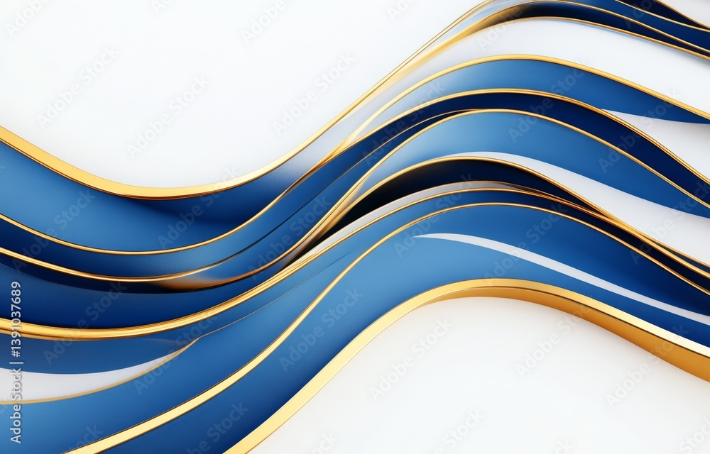 Poster abstract wavy design with deep blue and gold accents. dynamic, flowing lines create a sense of movem