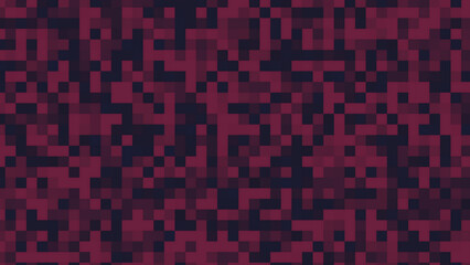 It depicts a pixelated pattern in dark red and navy shades