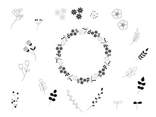 シンプルな線画の植物セット