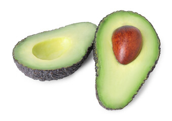 Halves of ripe avocado isolated on white