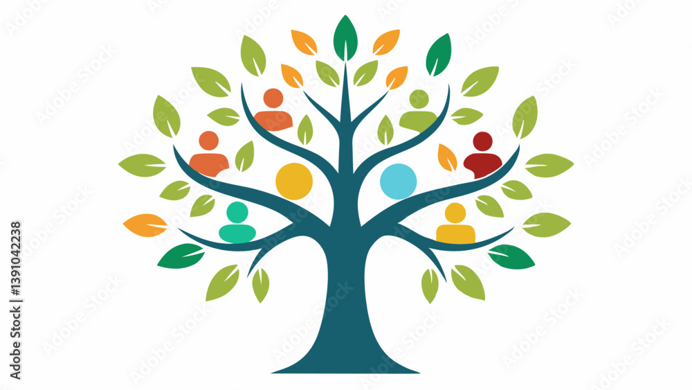 Poster growing tree a tree with branches representing different communities and leaves symbolizing individu