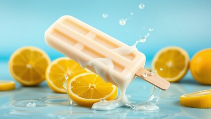 orange ice cream on a stick on orange background