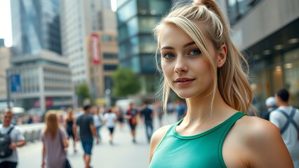 young female entrepreneur walking along street