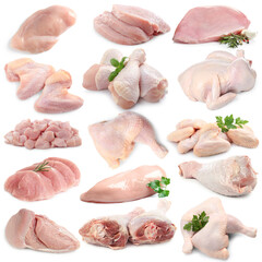 Fresh chicken meat isolated on white, set © New Africa