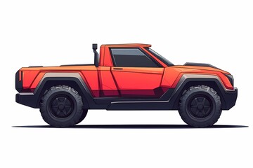 Cartoon Pickup Truck Illustration: Rugged Off-Road 4x4 with Bold Colors and Sleek Design
