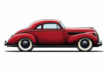 Fototapeta premium 1930s Style Vintage Car Illustration: Classic Red Coupe with Timeless Design and Elegant Curves for Nostalgic Automobile Enthusiasts