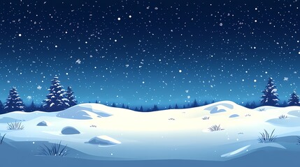 Naklejka premium Tranquil Winter Wonderland: Serene Snowy Landscape under Starry Dusk Sky